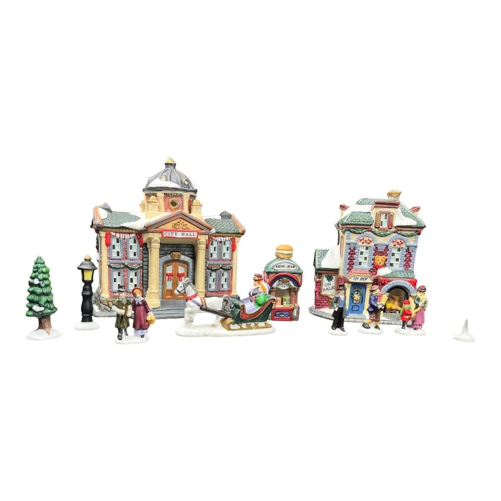 Galleria Hand Painted Porcelain Collectable Christmas Village Set 17 Pieces - Picture 6 of 7